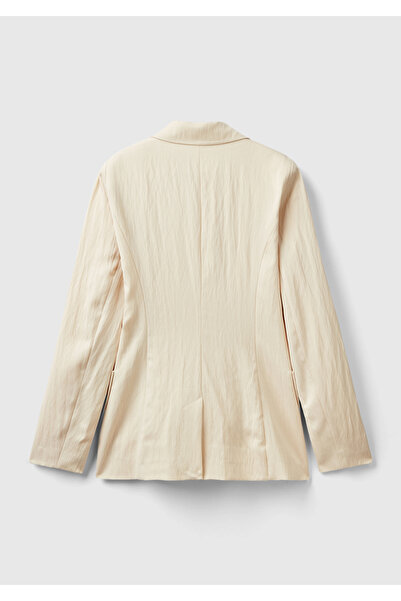 United Colors of Benetton Γυναικείο μπουφάν διπλό μπλέιζερ σε μπεζ λιωσό και παχύρρευστο με τσέπες