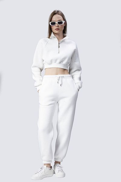 soBasic Set de trening Demi cu guler cu fermoar și picior elastic - alb