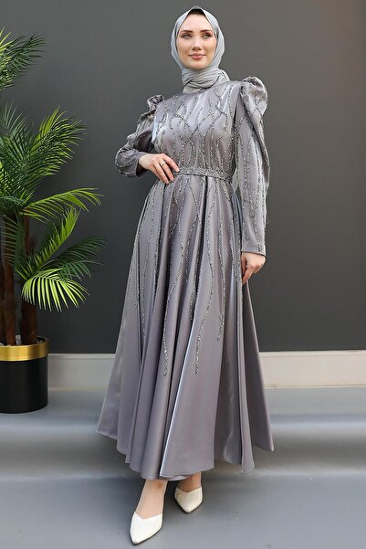 giz astore İhtişam Tesettür Abiye Koyu Gri