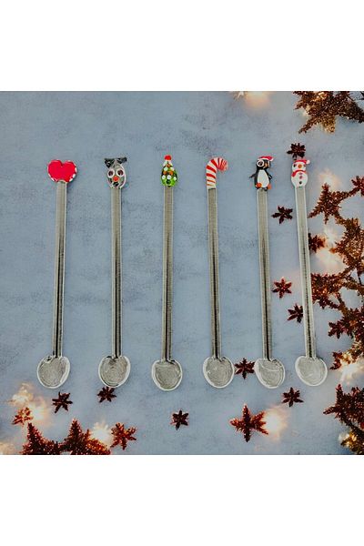 nazarboncuğu Handmade Glass Set of 6 Christmas New Year's Figured Teaspoons