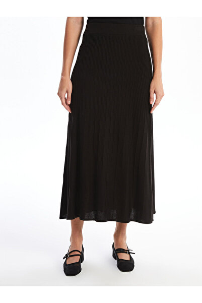 LC Waikiki Lcw Modest Siyah Beli Lastikli Kadın Triko Etek
