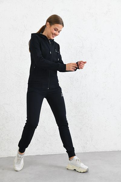 Cramp Spor Σετ αθλητικής φόρμας από βαμβακερό ύφασμα με φερμουάρ Navy Blue Hooded