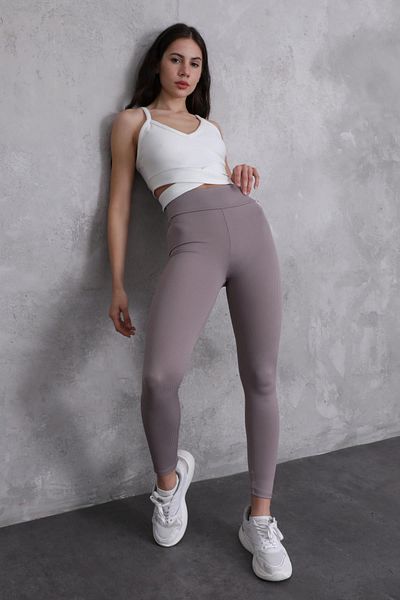 Cramp Spor Jambiere de damă maro cu talie înaltă, slim fit, cu picioare înguste
