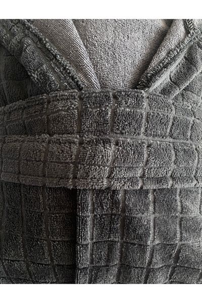 HIZSOY TEKSTİL Μπουρνούζι Lux Unisex με κουκούλα Jacquard - Anthracite
