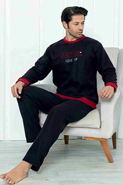 Wordex FLKM 7203 Letter Κέντημα Fleece Ανδρικές πιτζάμες Σετ ύπνου