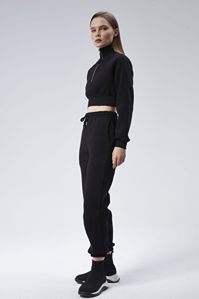 soBasic Спортивний костюм з високим коміром, блискавкою та еластичними манжетами - чорний