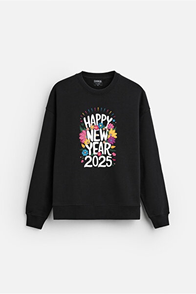 MODA Hanorac negru supradimensionat din bumbac, fără glugă, cu imprimeu La mu...