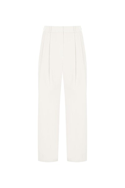 Beauty Omelette Ekru Çift Pilili Koton Pantolon