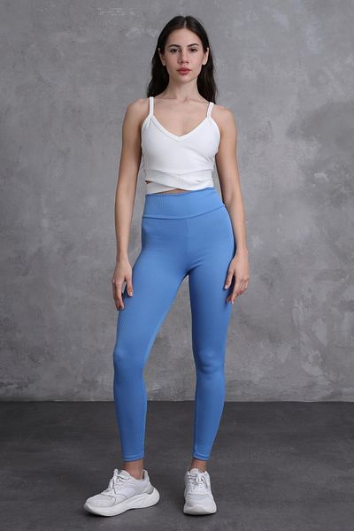 Cramp Spor Jambiere de damă albastre cu talie înaltă, slim fit, cu picioare înguste