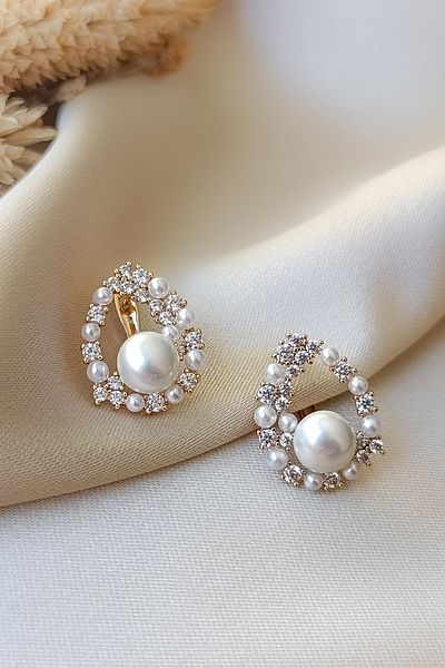 COSİTA Wreath Pearl Zircon Stone Embellishment Design Earrings