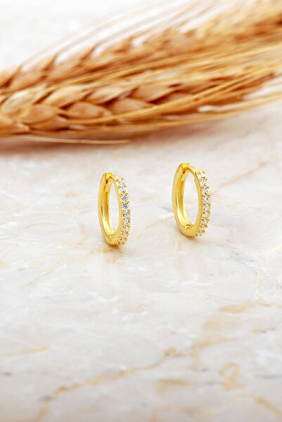 Sümer Telkari 13 Mm Taşlı Altın Kaplama Gümüş Halka Küpe 7139