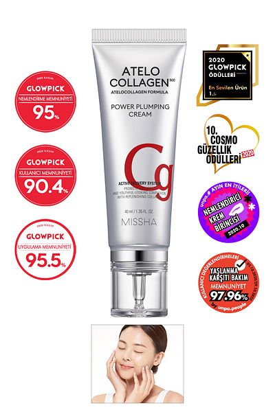 Missha Anti-Wrinkle Moisturizing Effective Atelocollagen500 Power Plumping Cream with Atelocollagen