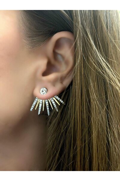 MyladyAccessoriess İki Renk Detaylı Çift Kullanım Çelik Küpe