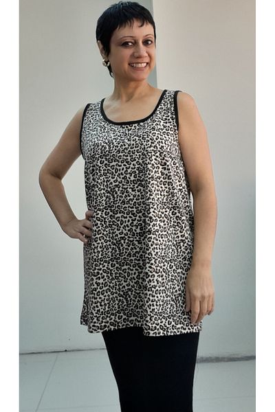 Mertcan Butik Μπλουζάκι βισκόζης με χοντρό λουράκι σε καφέ μαύρο λεοπάρ
