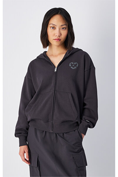 Champion Surplus + Utility Hooded Full Zip Sweatshirt Siyah Kadın Kapüşonlu S...