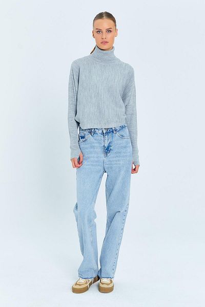 Mixray 6811 Gray Turtleneck Finger Snap Knitwear Women's Sweater