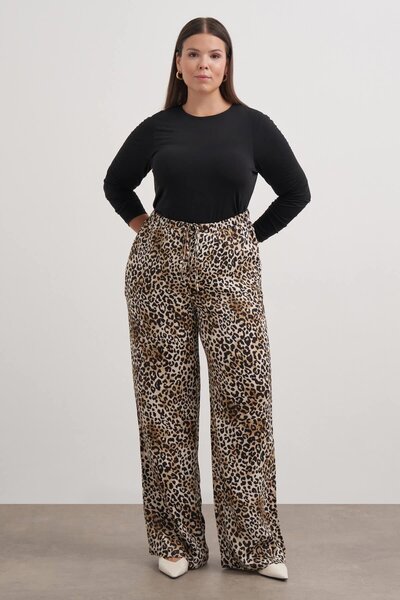 MYLİNE Beli Lastikli Leopar Desenli Pantolon