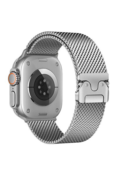 AktarMobile Apple Watch 7 8 9 45 mm Uyumlu Hasır Çelik Örgü Kordon Premium Pa...