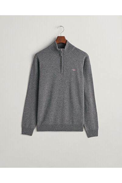 Gant Erkek Gri Regular Fit Yarım Fermuarlı Yün Kazak