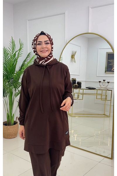 VALENS BOUTİQUE Σετ Hijab Σετ παντελόνι διπλό τουνίκ με λεπτομέρεια με κουκούλα