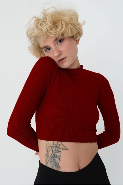 buğlem collection Half Turtleneck Long Sleeve Ribbed Camisole Crop