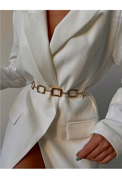 bayansepeti 1797 Model Gold Square Design Accesoriu centură cu lanț