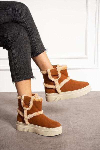 ShoeTek Tan Suede Luka Γυναικείες Μπότες - Γούνα Εσωτερικά