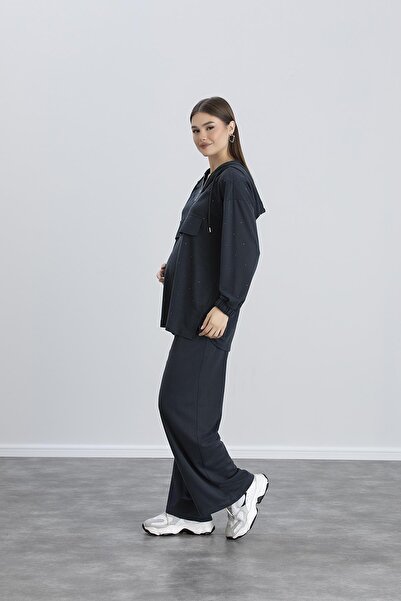 Işşıl IŞŞIL 7984-Yumuşak Doku Lycra Penye Taşlı Hamile Eşofman Takım