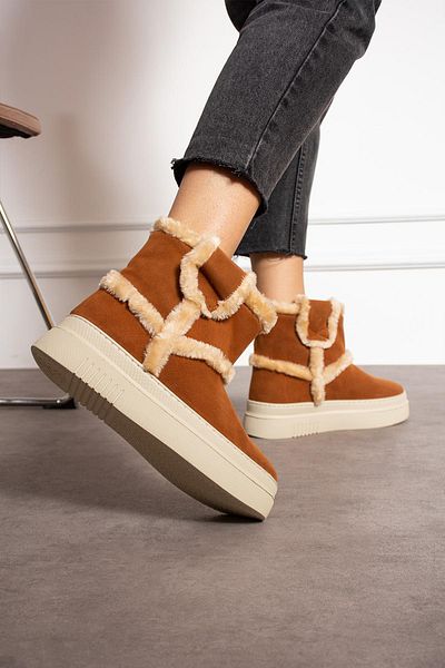 ShoeTek Tan Suede Luka Γυναικείες Μπότες - Γούνα Εσωτερικά