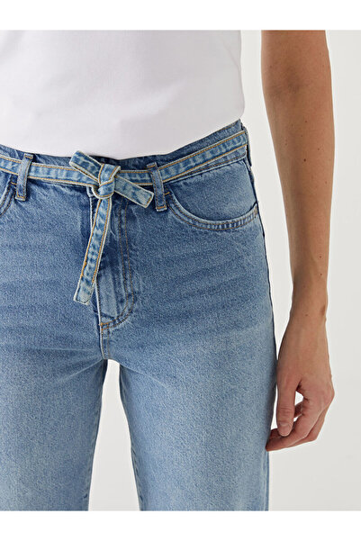 LC Waikiki Indigo Waist Belted Straight Fit Women's Jean Trousers