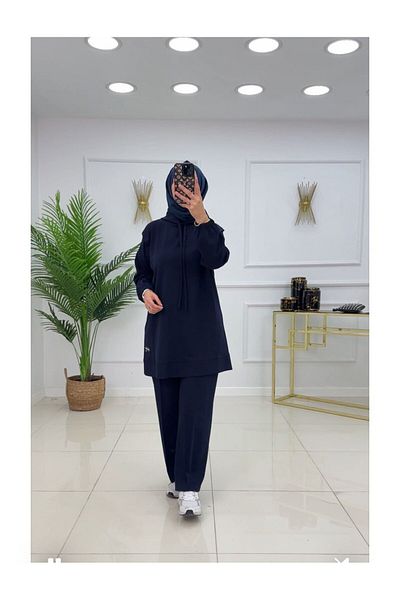 VALENS BOUTİQUE Σετ Hijab Σετ παντελόνι διπλό τουνίκ με λεπτομέρεια με κουκούλα