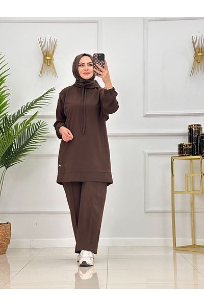 VALENS BOUTİQUE Σετ Hijab Σετ παντελόνι διπλό τουνίκ με λεπτομέρεια με κουκούλα