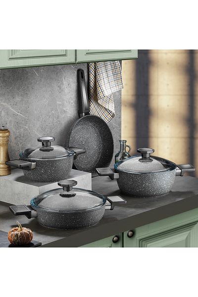 Aryıldız Vortex Granitium 7 Piece Cookware Set