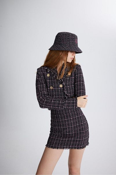 HOLLY LOLLY Tweed Fabric Mini Tweed Skirt Black