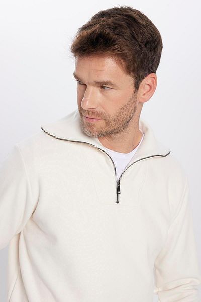 Tudors Φούτερ Unisex με ριμπ μοτίβο από βαμβάκι - Άνετη εφαρμογή, μισό φερμουάρ, εκρού γιακάς