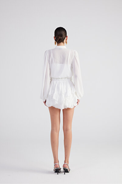 HOLLY LOLLY Embroidery Detailed Asymmetrical Cut Lined Mini Pixie Skirt White