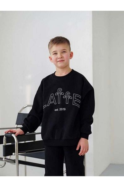 TRENDİMİZBİR Unisex Παιδικό Κεντητό Κεντητό Τσέπη LATTE Μαύρο Σετ Μπλουζάκι