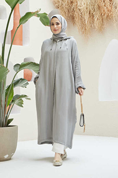 Neways 6465-denim Kapşonlu Yarasa Tunik Gri