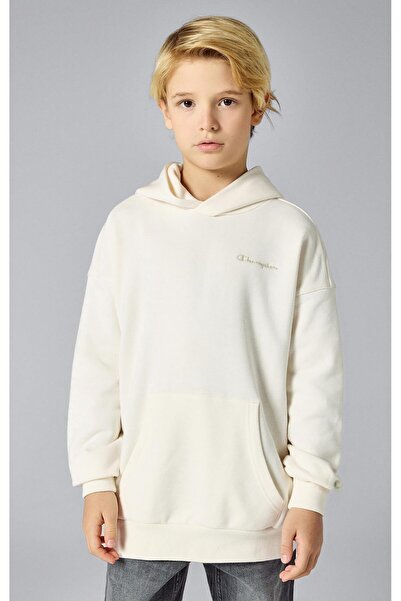 Champion Eco Future Hooded Sweatshirt Organik Pamuk Bej Çocuk Kapüşonlu Sweatshirt