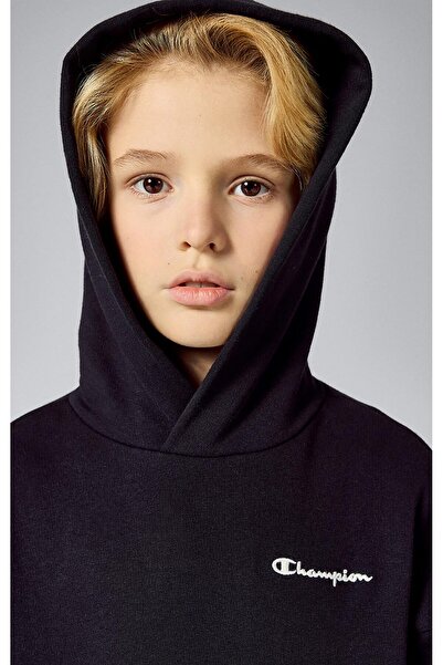 Champion Eco Future Hooded Sweatshirt Organik Pamuk Siyah Çocuk Kapüşonlu Sweatshirt