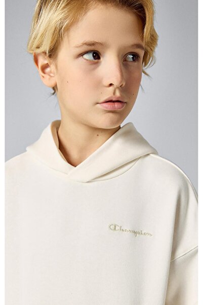 Champion Eco Future Hooded Sweatshirt Organik Pamuk Bej Çocuk Kapüşonlu Sweatshirt
