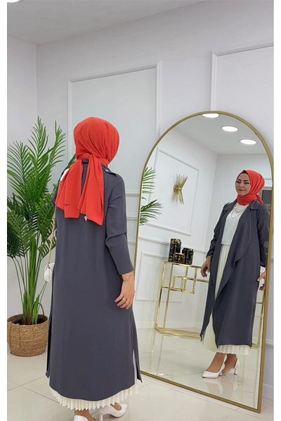 VALENS BOUTİQUE Hijab Cap Open Front Jacket Collar Detailed