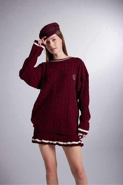 HOLLY LOLLY Logo Kötött Mintás Oversize kötöttáru Harold pulóver Claret Red