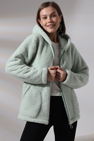 hazelin Water Green Plush Soft Welsoft Hooded Jacket - Zip-Up, Stretchy Hzl23W-Dsb 110081