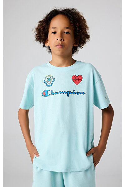 Champion Eco Future Crewneck T-Shirt Organik Pamuk Mavi Çocuk Tişört-306708-B...