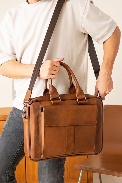 By EDUU Γνήσιο δέρμα Laptop και Χαρτοφύλακας / Τσάντα Laptop μεγάλου μεγέθους με μακρύ λουράκι