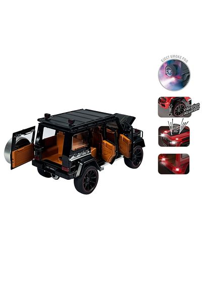 FEN TOYS سيارة مرسيدس بنز G63 سوداء للطرق الوعرة مقاس 1:22 معدنية مع عادم صوت خفيف سموكي