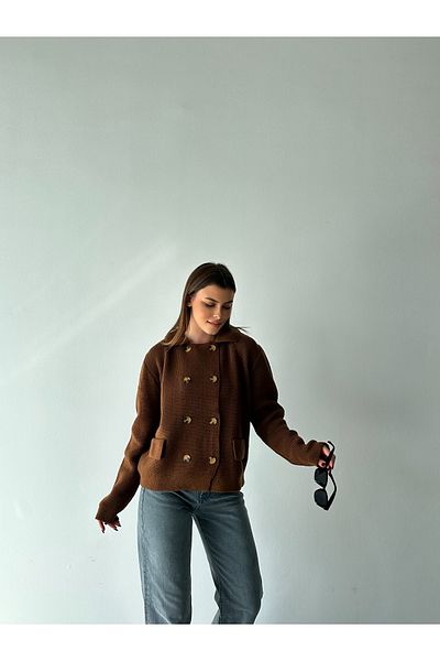 Elilook Дамски плетен кардиган с двойни закопчавания и 8 копчета