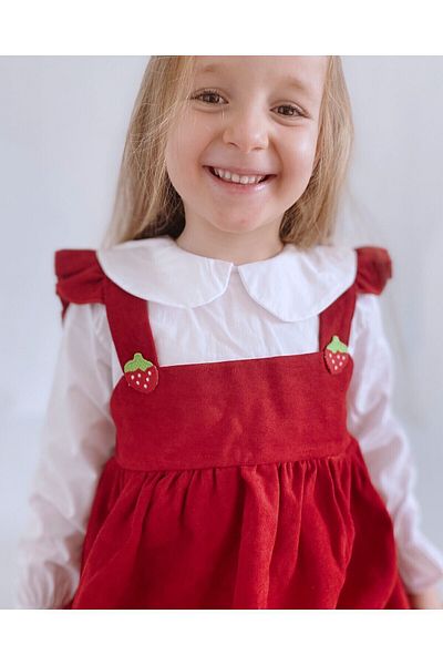 TINY BEAR Rochie cămașă cu broderie căpșuni pentru fetiță Strawberry Candy