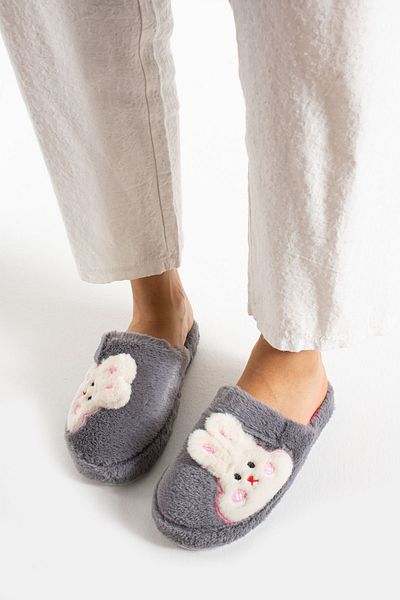MODA Women's Rabbit Figured Silent Sole Plush Cute House Slippers
